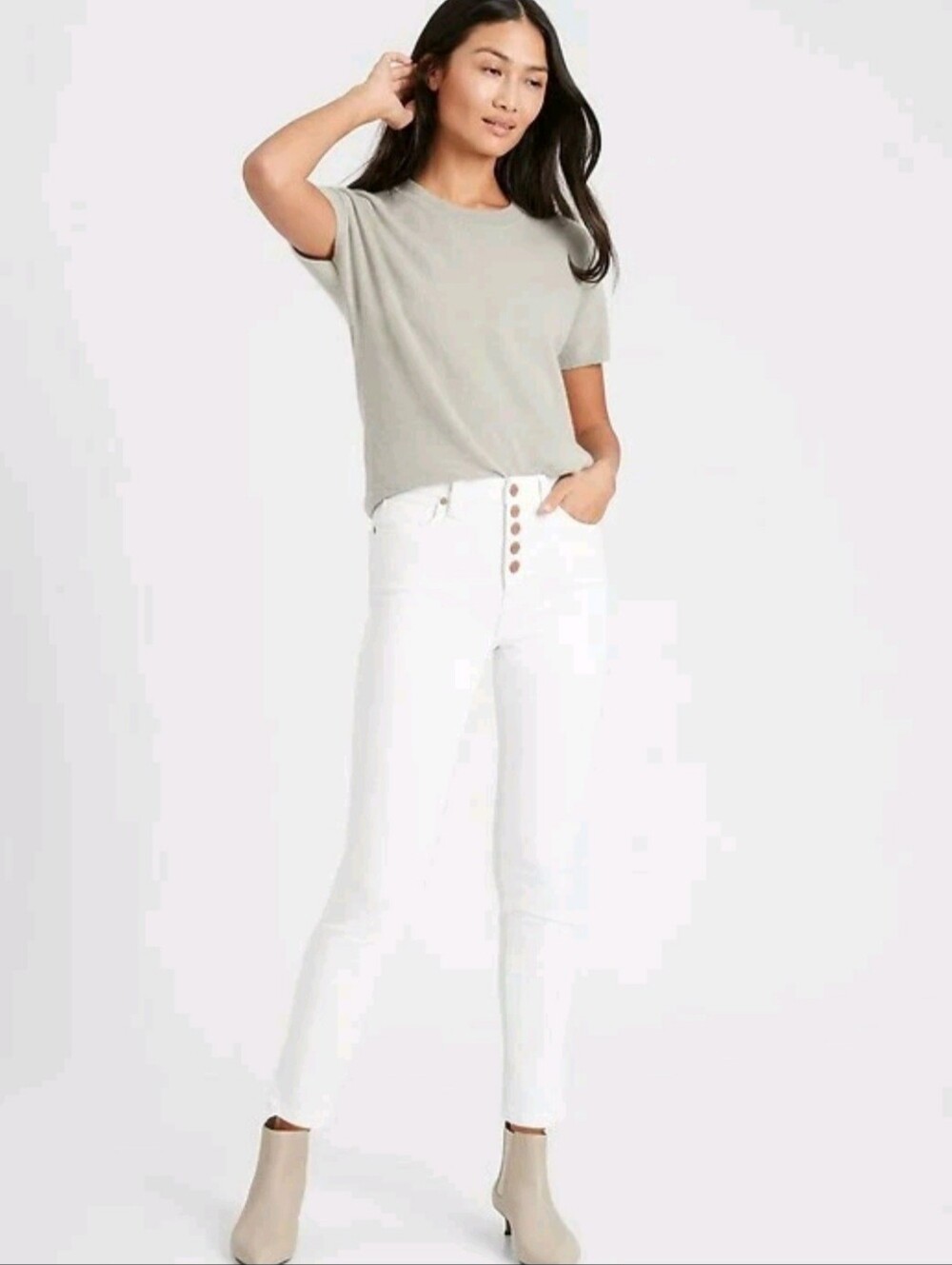 Banana Republic HighRise Slim Button Fly Ankle Length White Jeans Sz.30 NWT